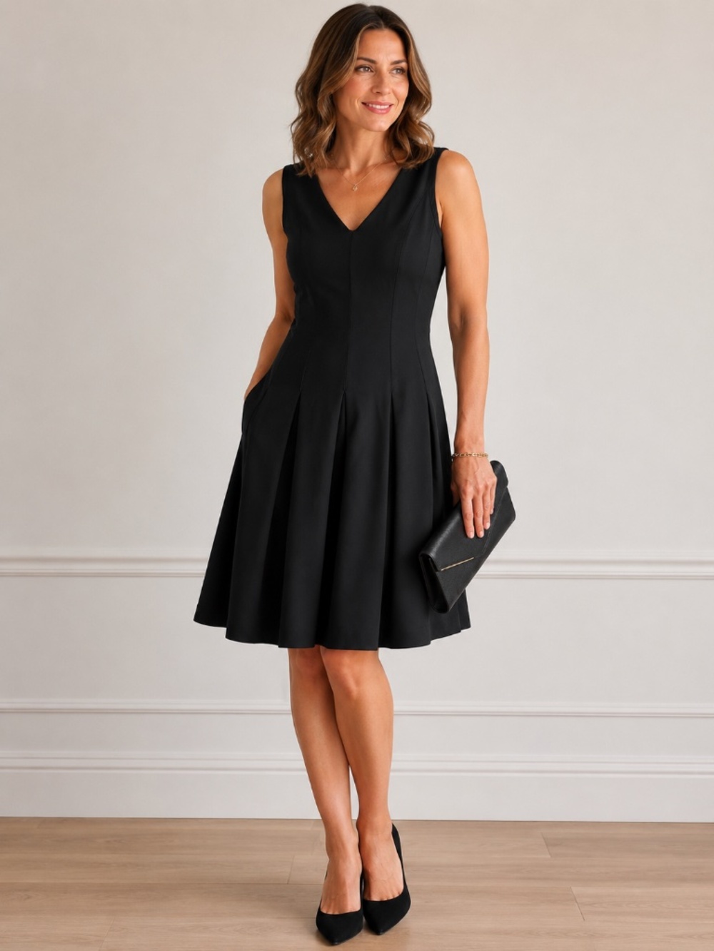Worthington Black Fit & Flare Pleated Dress Size 4